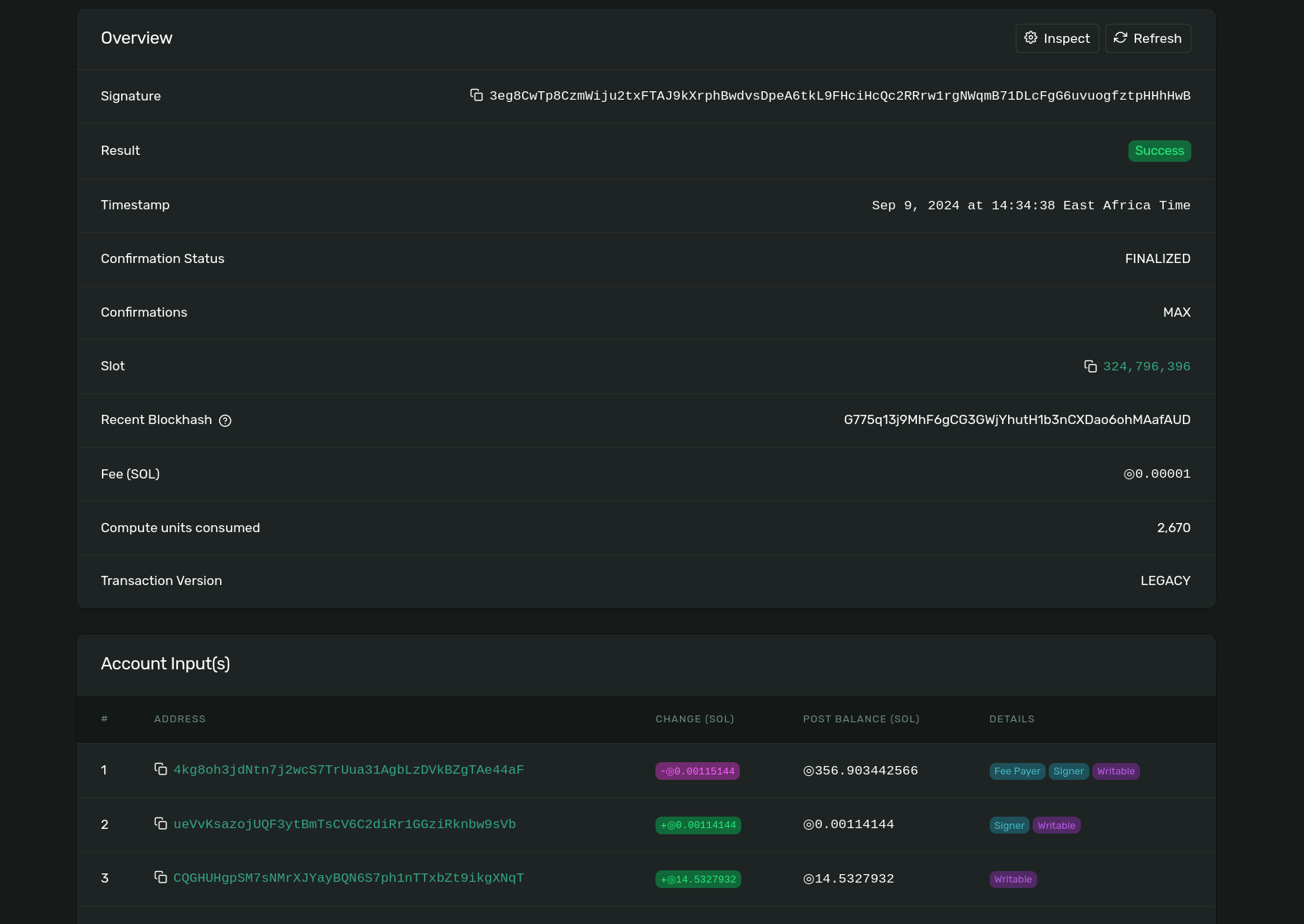 Screenshot of the program deployment tx hash on Solana Explorer!