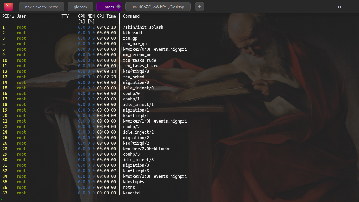 running procs to display the processes running